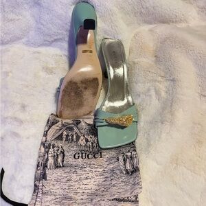 Gucci Light Green Heels with Gold Accent